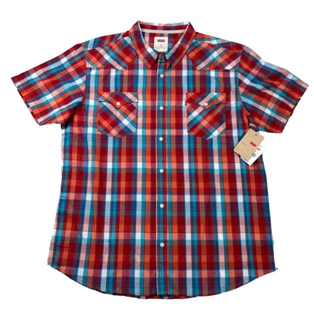 Levis Shirt Mens 2xl Western Plaid Button Up Classic Country Farmer Pockets Yoke